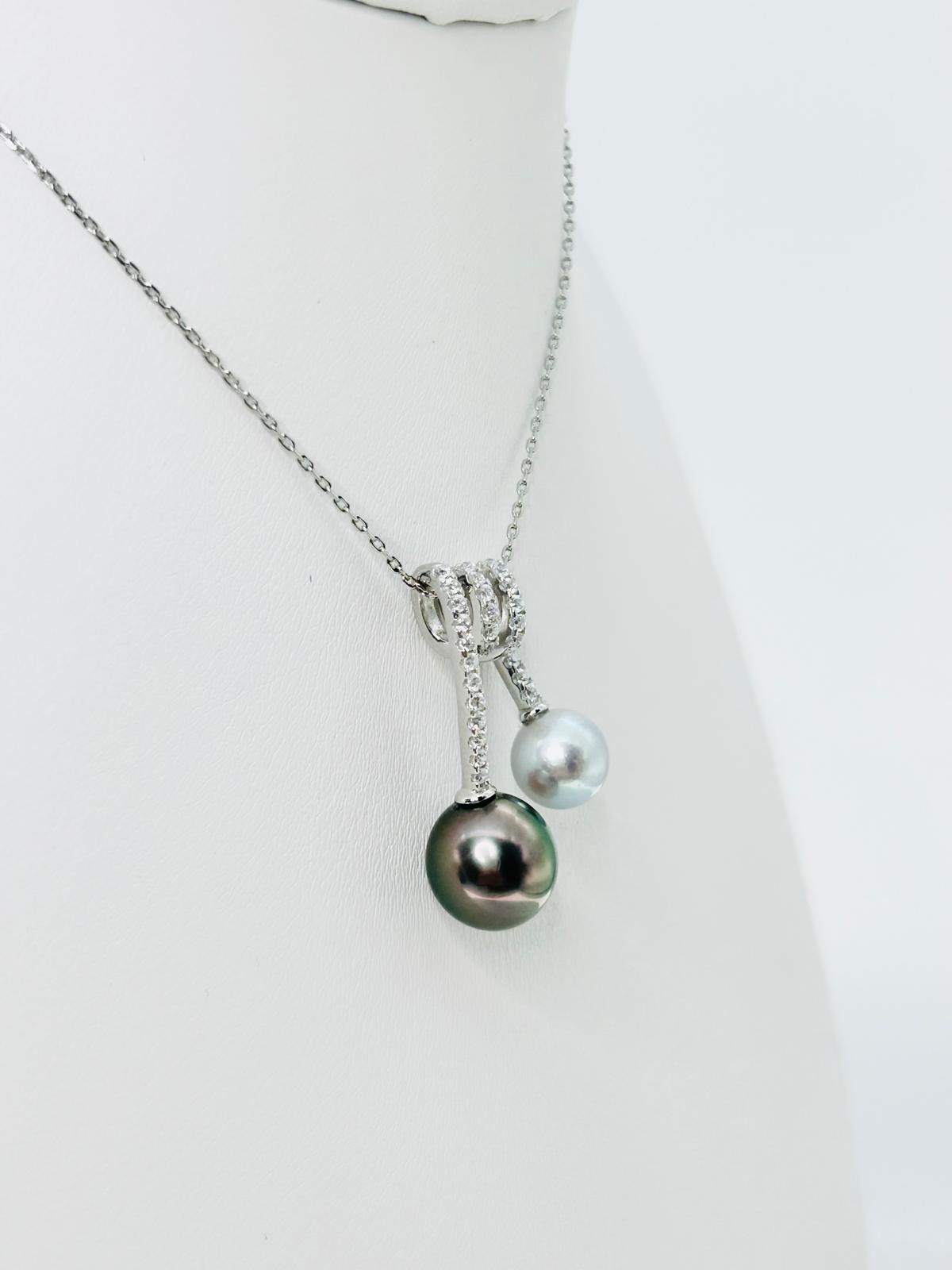 Top quality Tahitian (9.5-10mm) and Akoya (7.5-8mm) Pearl Pendant with CZ - Nexus8gg Jewellery