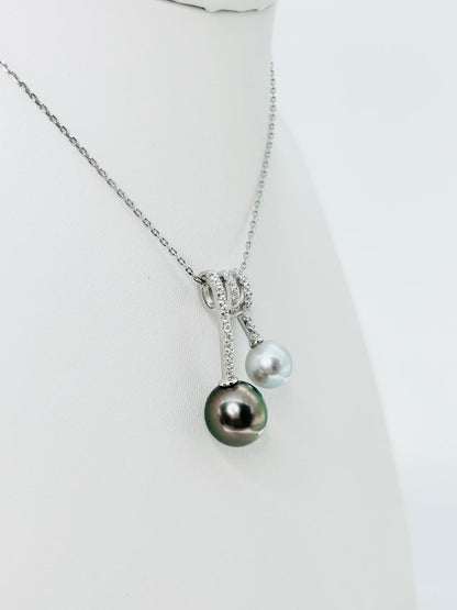 Top quality Tahitian (9.5-10mm) and Akoya (7.5-8mm) Pearl Pendant with CZ - Nexus8gg Jewellery