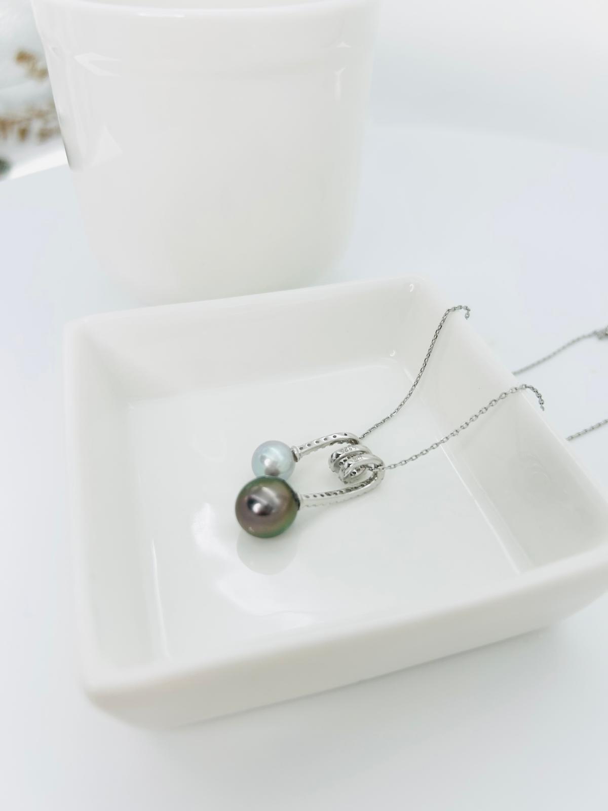 Top quality Tahitian (9.5-10mm) and Akoya (7.5-8mm) Pearl Pendant with CZ - Nexus8gg Jewellery