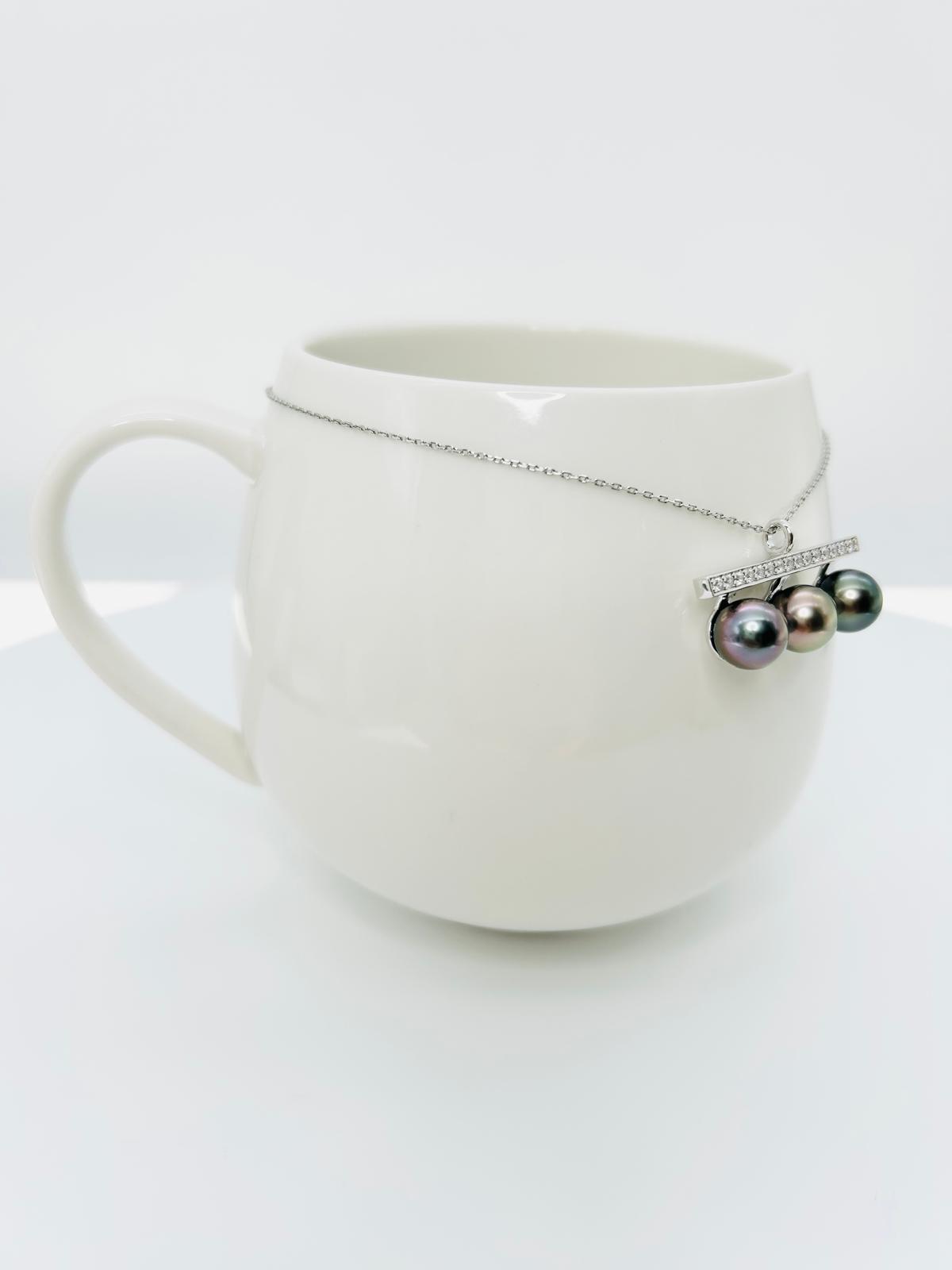 Top quality Tahitian Pearl (8.5-9mm) Balancing Wood Pendant with CZ - Nexus8gg Jewellery