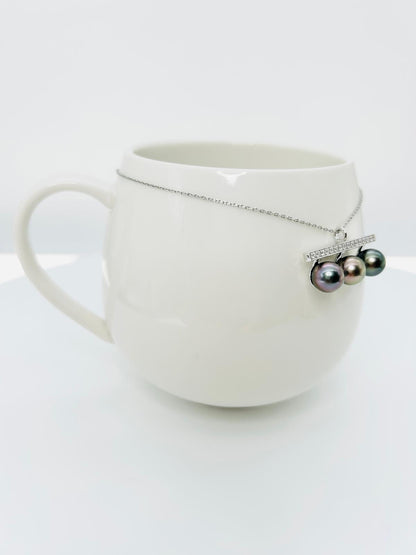 Top quality Tahitian Pearl (8.5-9mm) Balancing Wood Pendant with CZ - Nexus8gg Jewellery