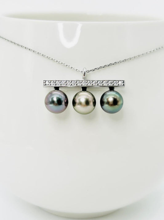 Top quality Tahitian Pearl (8.5-9mm) Balancing Wood Pendant with CZ - Nexus8gg Jewellery