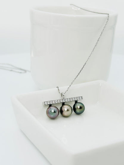 Top quality Tahitian Pearl (8.5-9mm) Balancing Wood Pendant with CZ - Nexus8gg Jewellery