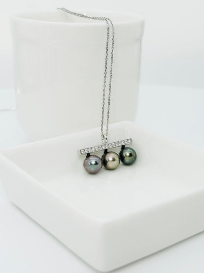 Top quality Tahitian Pearl (8.5-9mm) Balancing Wood Pendant with CZ - Nexus8gg Jewellery