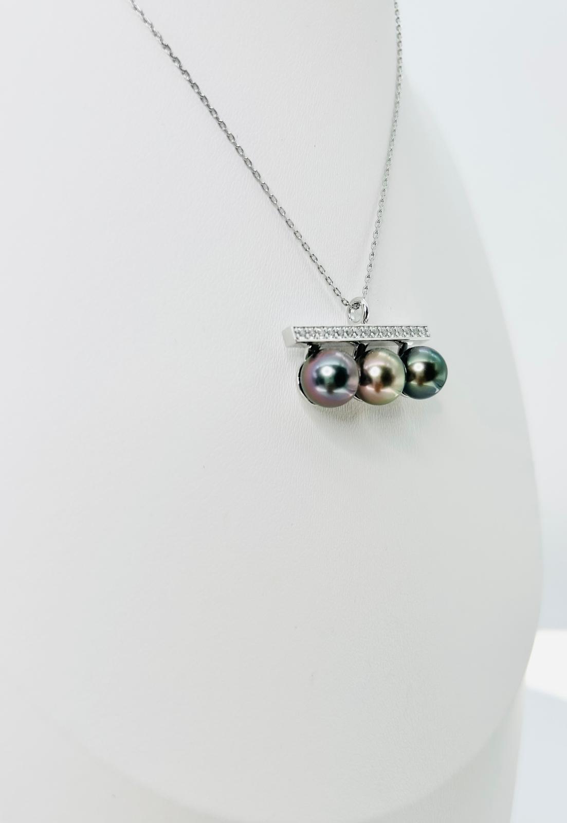 Top quality Tahitian Pearl (8.5-9mm) Balancing Wood Pendant with CZ - Nexus8gg Jewellery