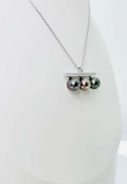 Top quality Tahitian Pearl (8.5-9mm) Balancing Wood Pendant with CZ - Nexus8gg Jewellery