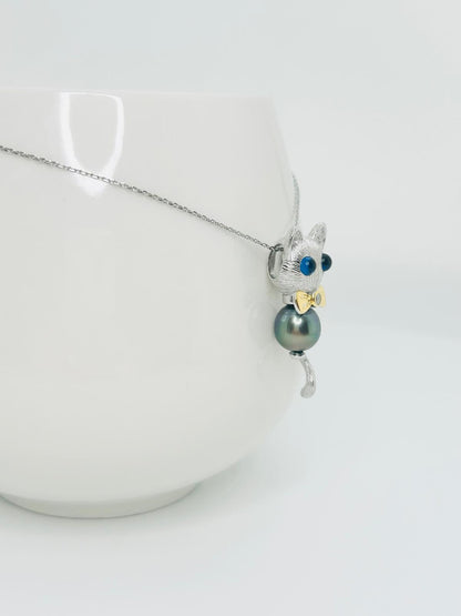 Unqiue Peacock Green Tahitian Pearl (9-9.5mm) Kitty Charm & Pendant - Nexus8gg Jewellery