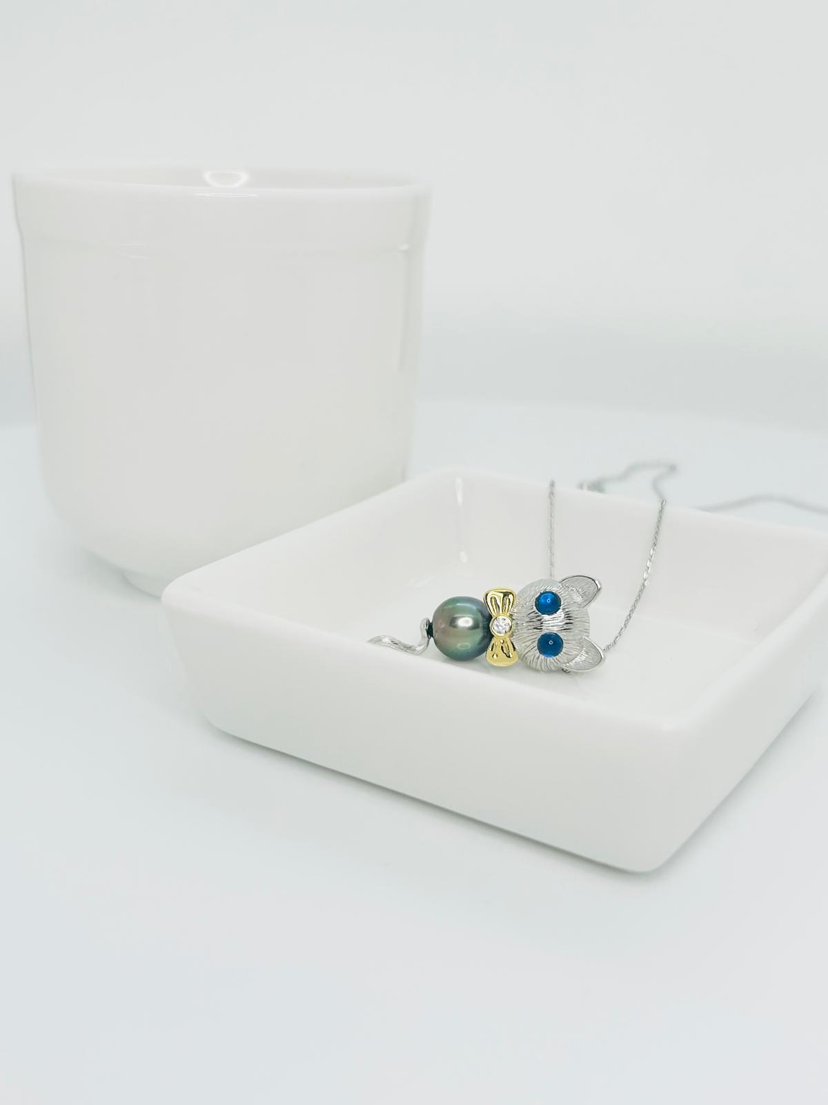Unqiue Peacock Green Tahitian Pearl (9-9.5mm) Kitty Charm & Pendant - Nexus8gg Jewellery
