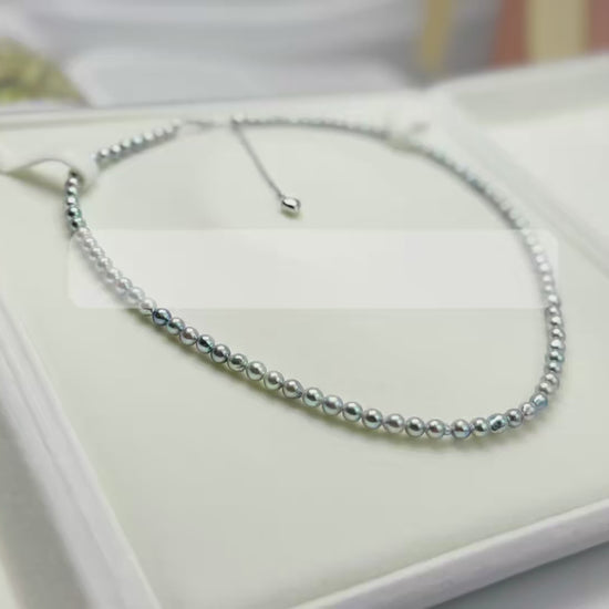 Natural Silver-Blue Akoya Pearl (4-5mm) Necklace with Vibrant Overtones | Authentic Colours.