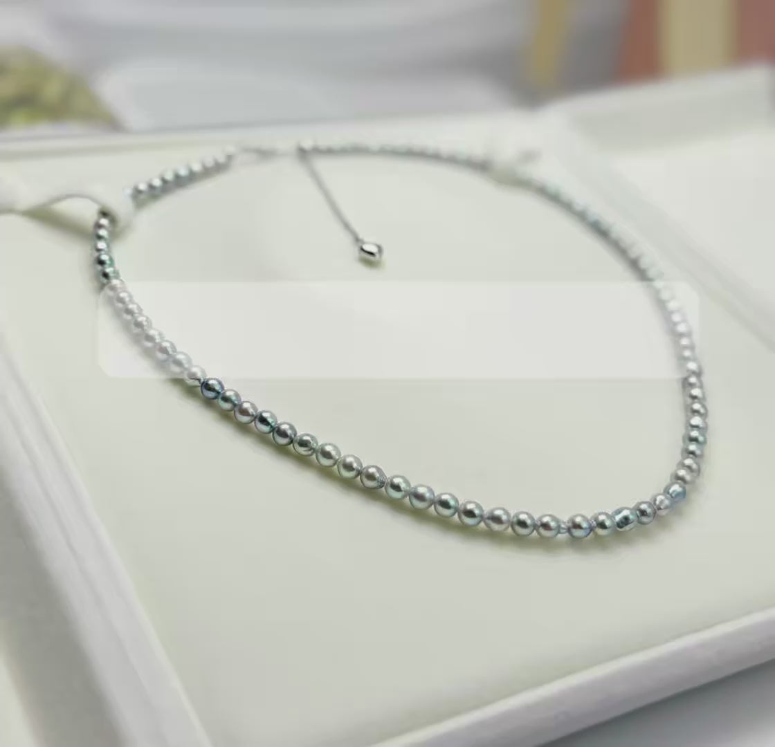 Natural Silver-Blue Akoya Pearl (4-5mm) Necklace with Vibrant Overtones | Authentic Colours.