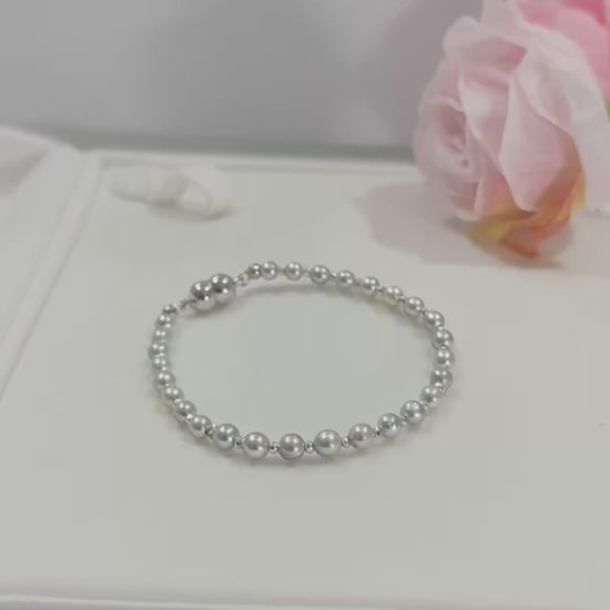 Natural Multi-tone Silver-Blue Akoya Pearl (4-5mm) Bracelet | Magnetic Clasp.