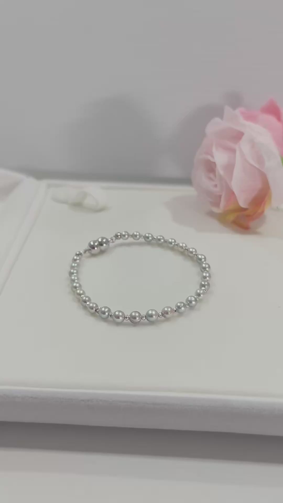 Natural Multi-tone Silver-Blue Akoya Pearl (4-5mm) Bracelet | Magnetic Clasp.