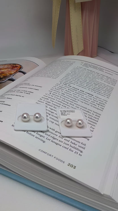 18K Solid Gold Saltwater Japan Top Luster ("Tennyo") Akoya Pearl (7.5-8mm) Stud Earrings | Timeless Radiance for Every Occasion )