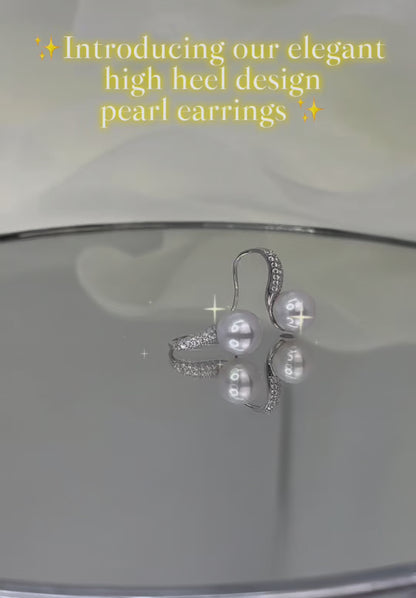 Elegant High Heel Freshwater White Pearl Earring (9mm) with CZ