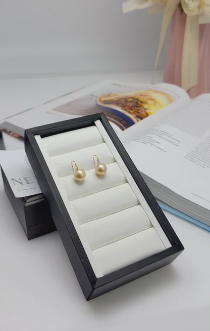 18K Solid Gold High Heel Golden Southsea Pearl Earring (10.5 - 11mm) |Timeless Pearl Earrings